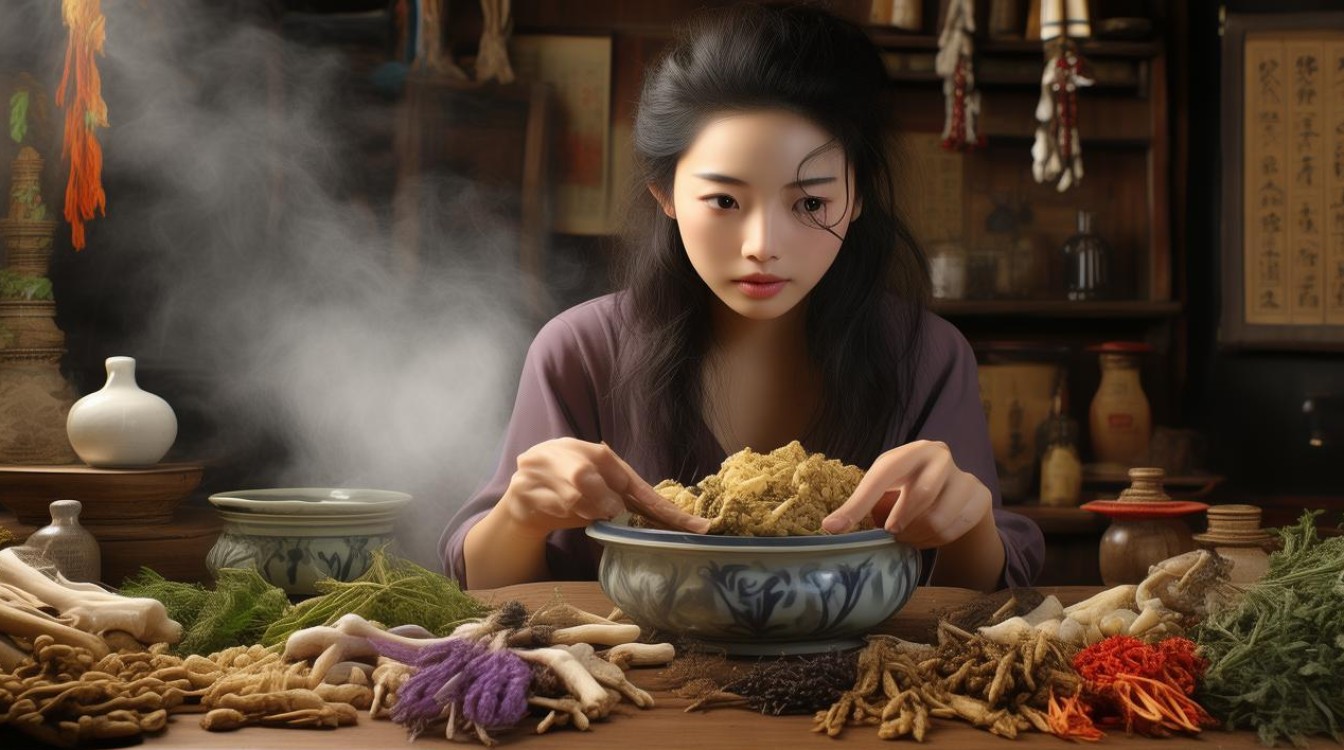 中草药材熬汁敷脸洗脸
