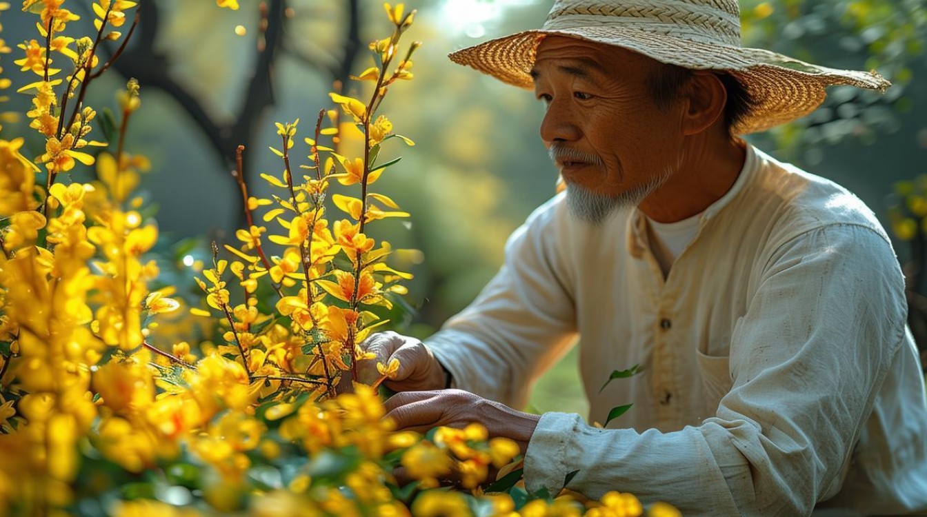 收中草药合欢花